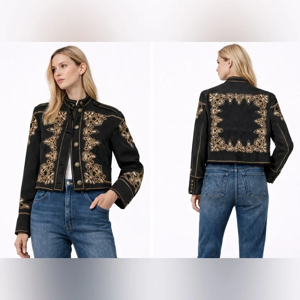 Z098.New Free People  We The Free Beaded Embroidered  suede leather  Jacket $400 - Picture 3 of 6